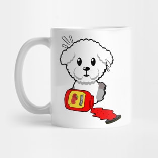 Funny furry dog spilled tomato ketchup Mug